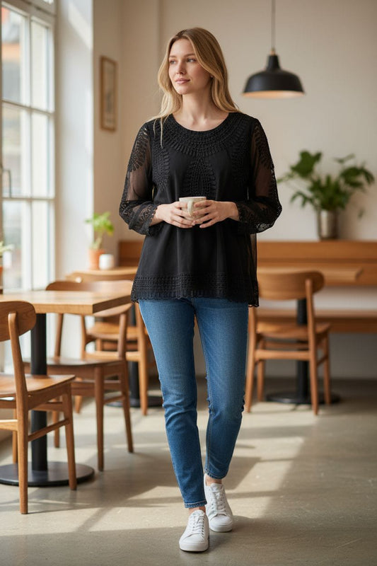 Black Top with Net Sleeves