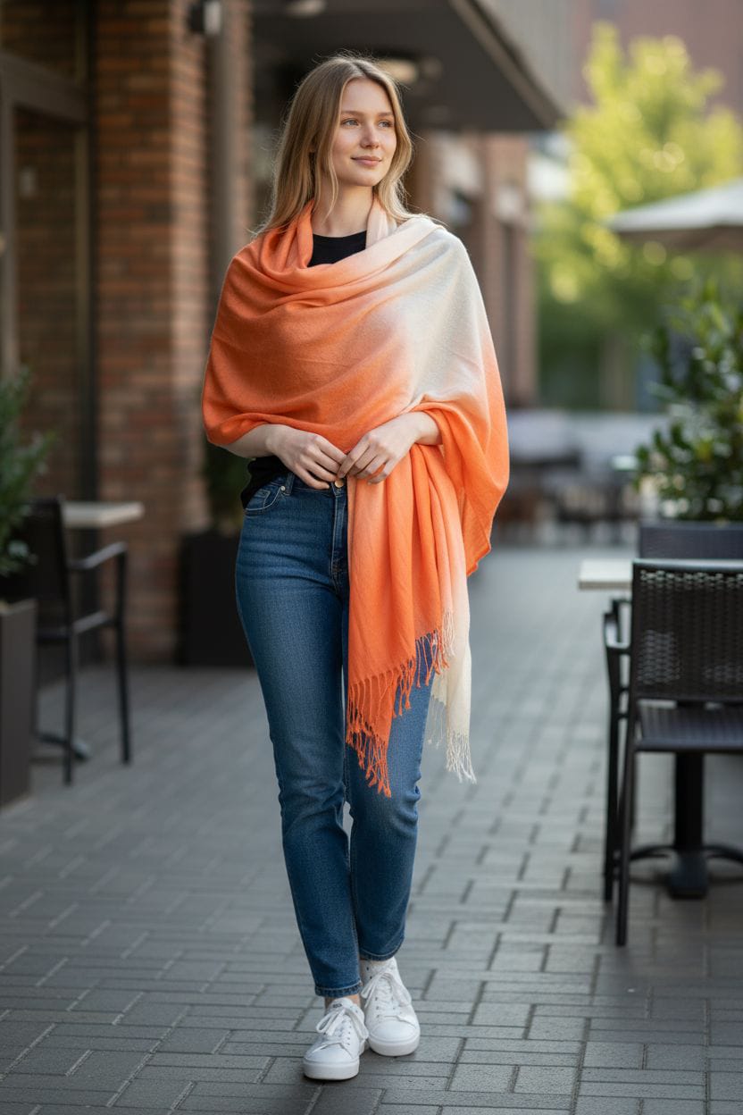 Orange and Peach Designer Stole