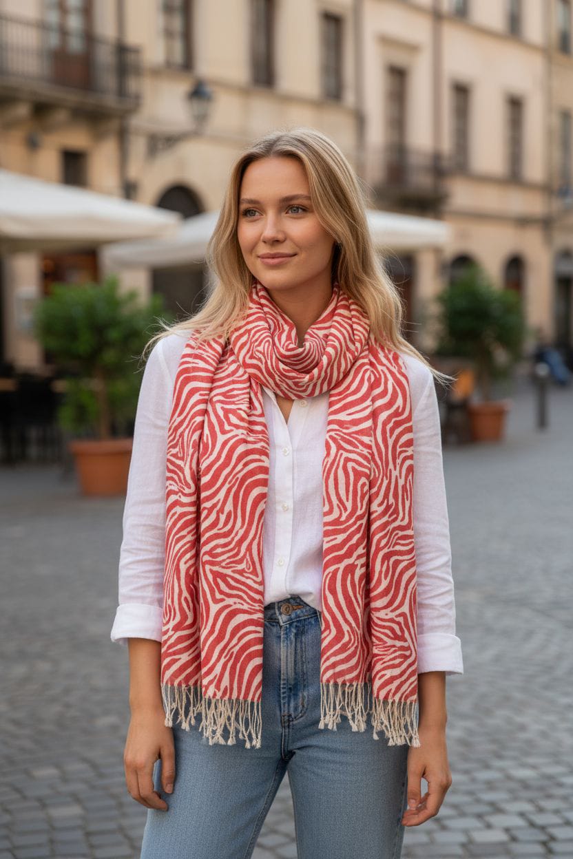 Red and White Stylish Stole
