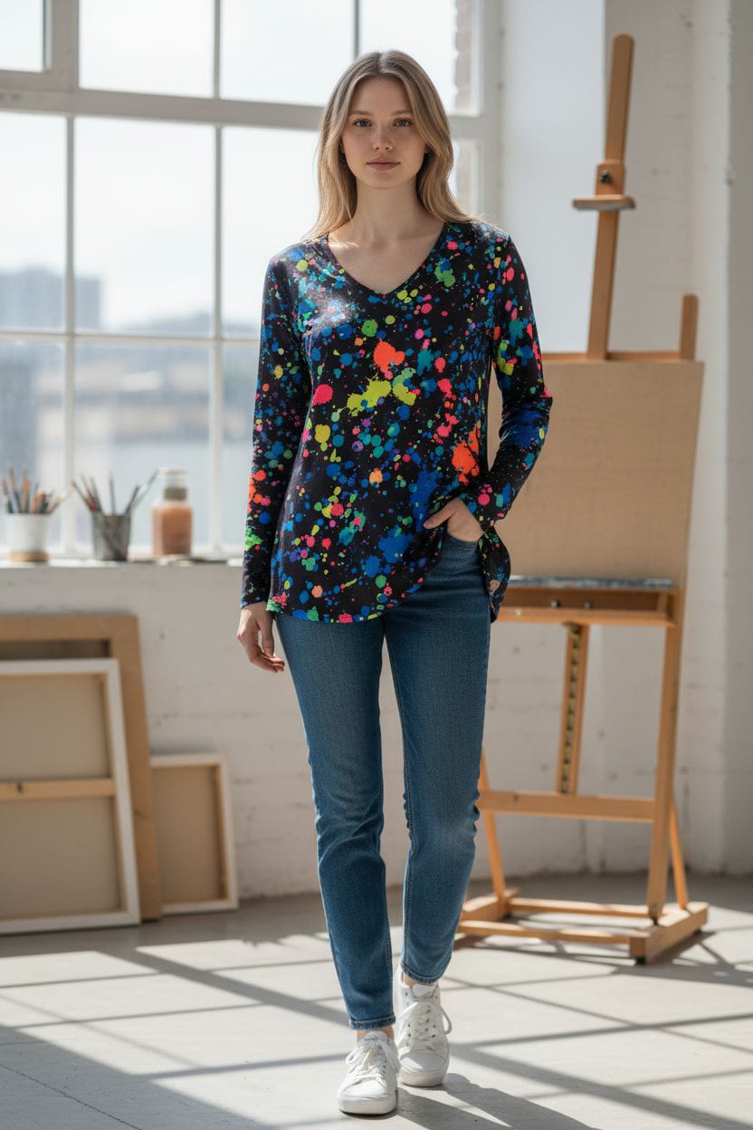 Black Stylish Print Top