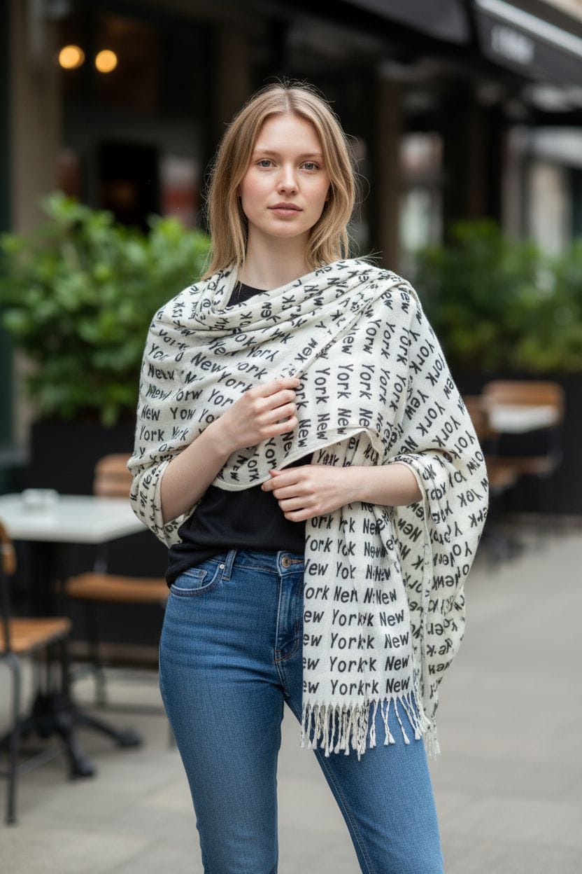 White Designer Texted Stole