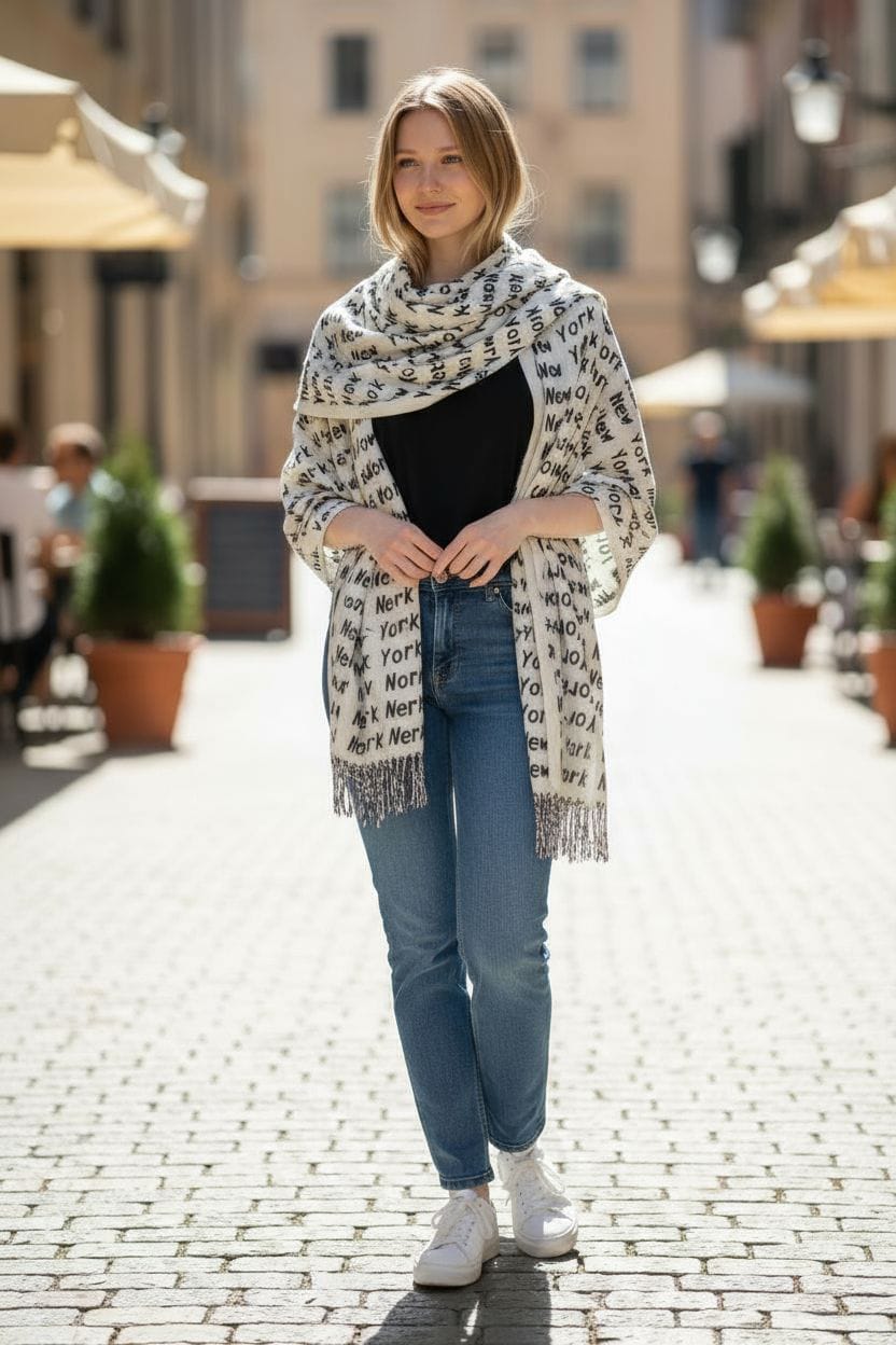 White Designer Texted Stole