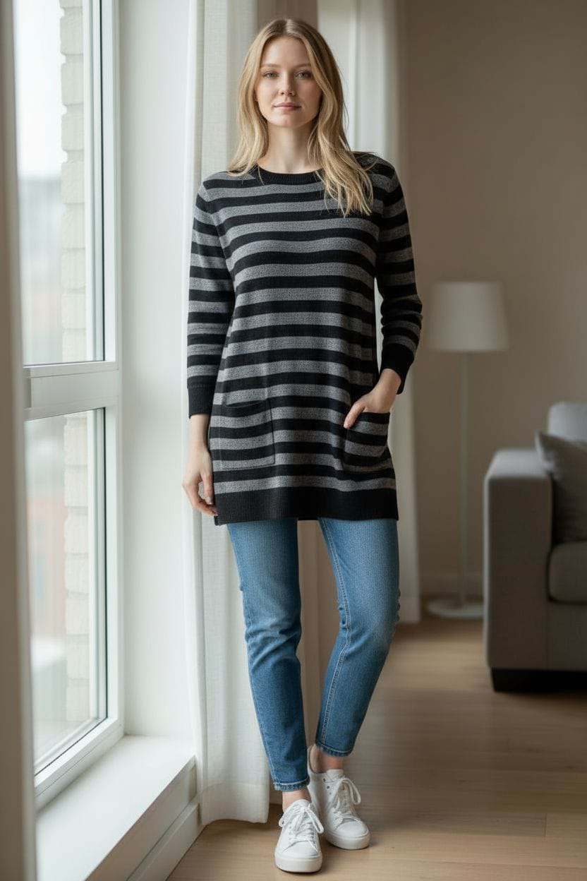 Woollen Black Stripped Stylish Top