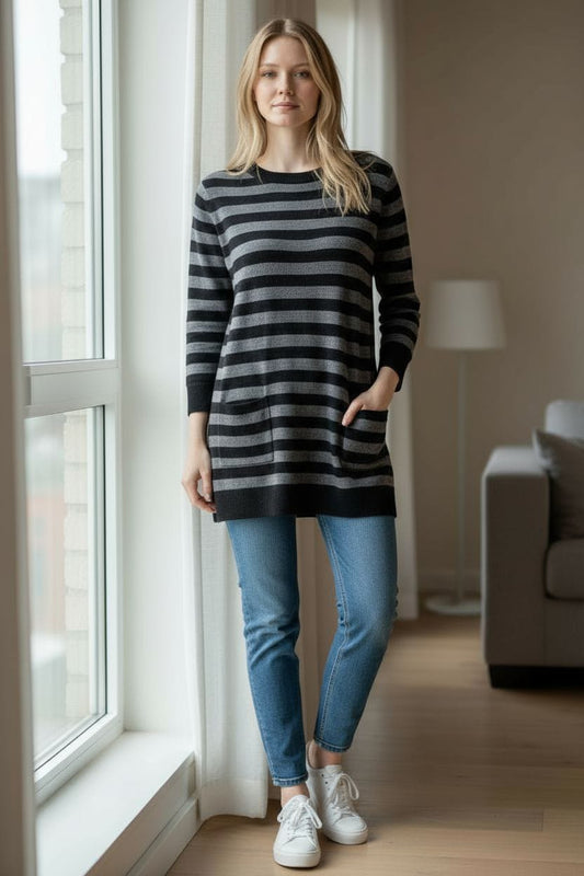 Woollen Black Stripped Stylish Top