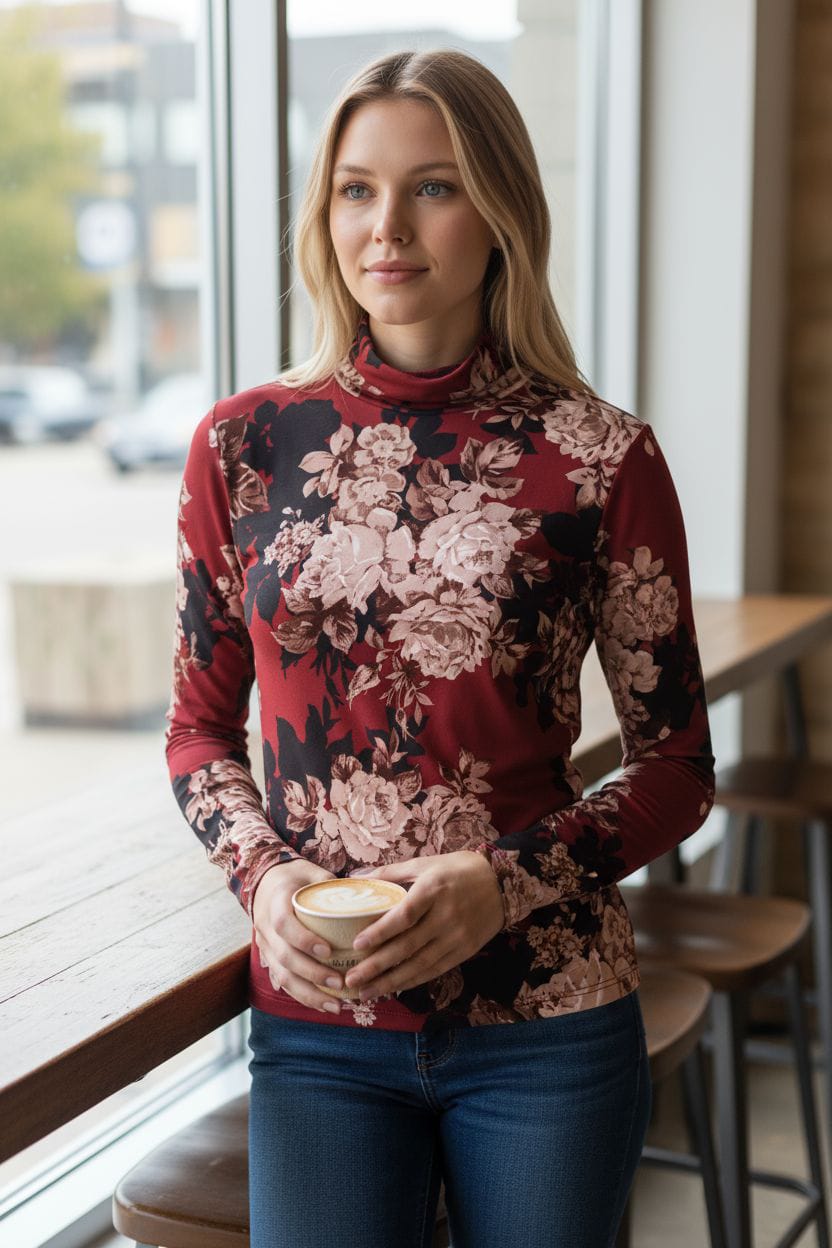 Floral Full Sleeves Red Top